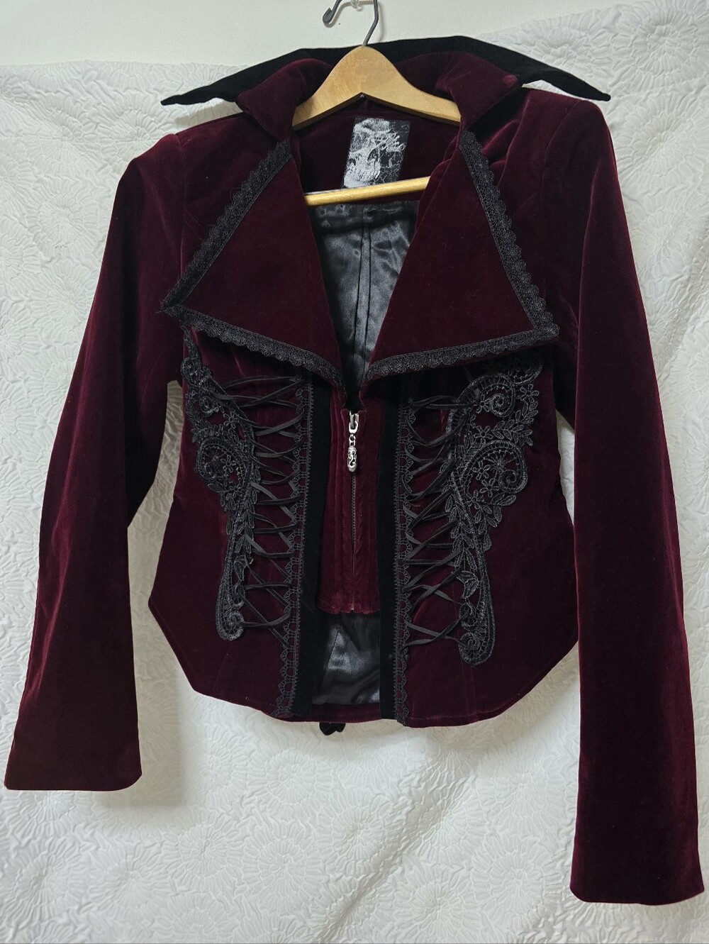 Punk Rave women's gothic Adelaide Blood Velvet and black lace Jacket XS/S